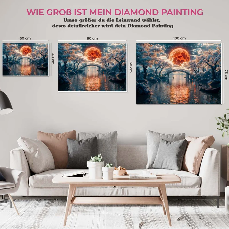 5D Diamond Painting – Brücke unter dem roten Mond