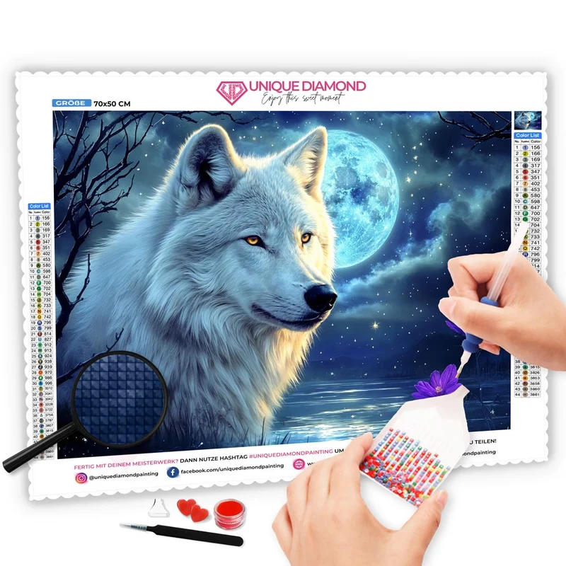 5D Diamond Painting – Einsamer Wolf im Mondlicht