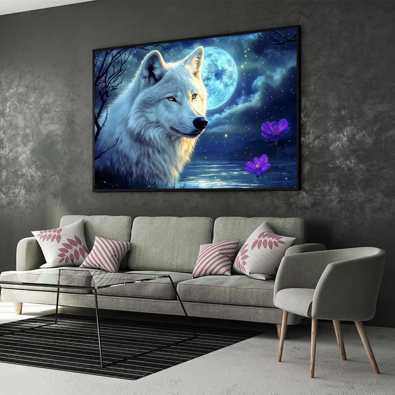 5D Diamond Painting – Einsamer Wolf im Mondlicht