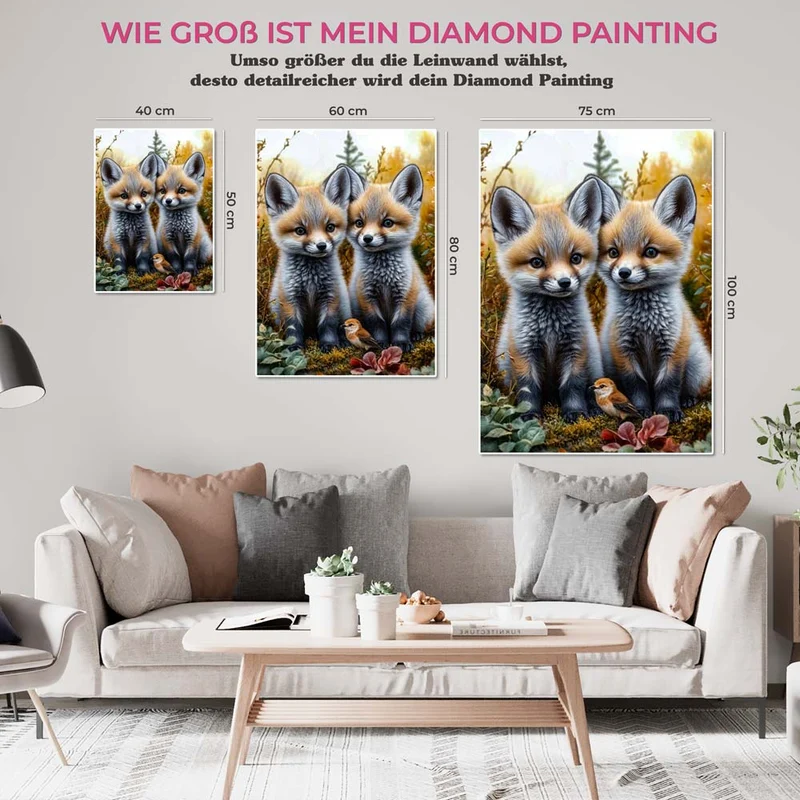 5D Diamond Painting – Zwillingsfüchse und Singvogel