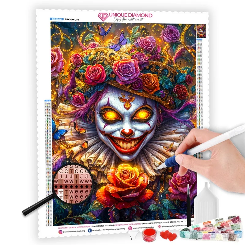 5D Diamond Painting – Grinsender Clown der Rosen