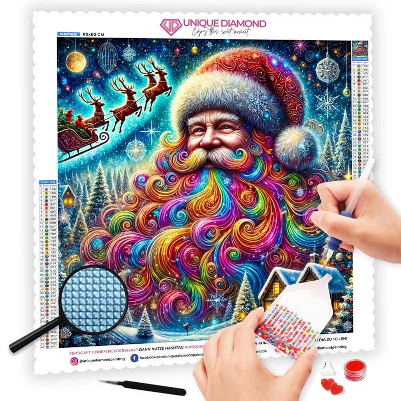 5D Diamond Painting – Bunter Weihnachtsmann im Winterwunderland