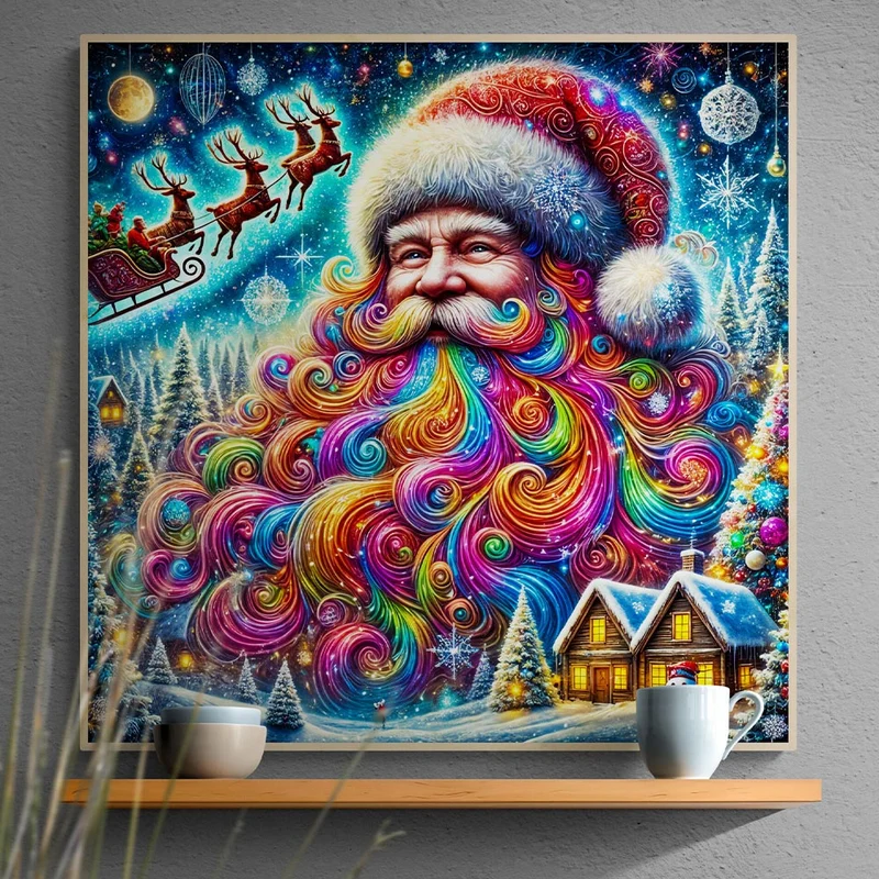 5D Diamond Painting – Bunter Weihnachtsmann im Winterwunderland