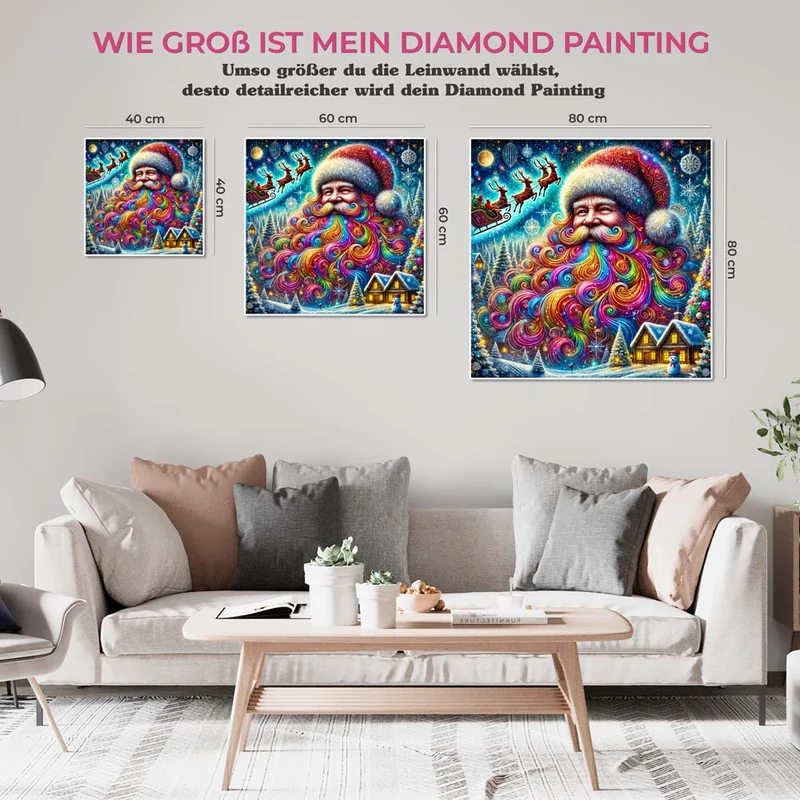 5D Diamond Painting – Bunter Weihnachtsmann im Winterwunderland