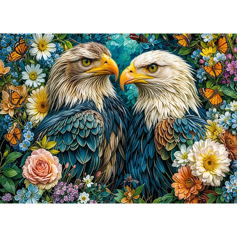 5D Diamond Painting – Königliche Adler im Blumenparadies