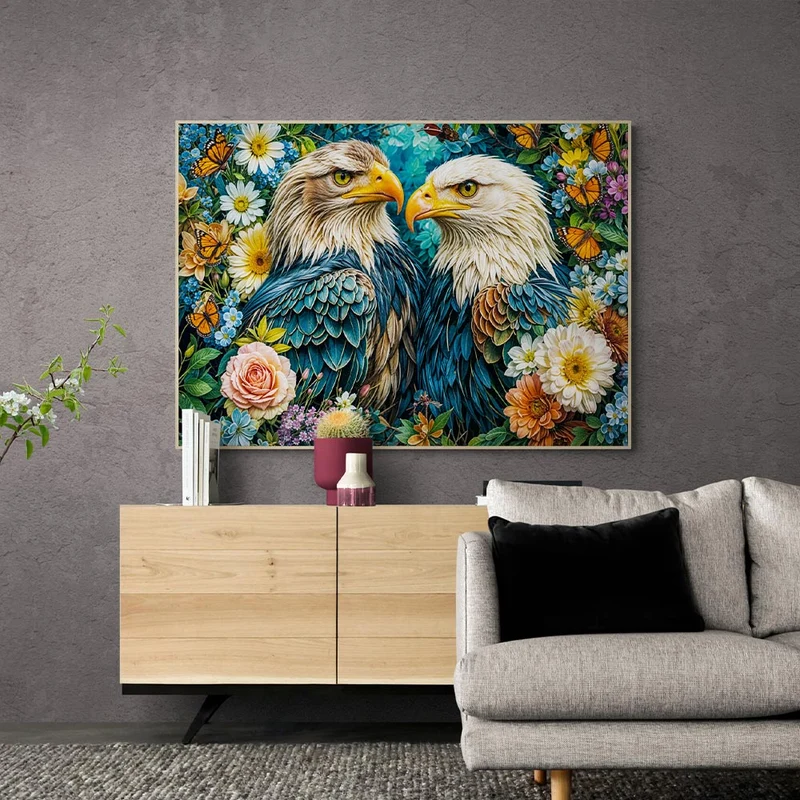 5D Diamond Painting – Königliche Adler im Blumenparadies