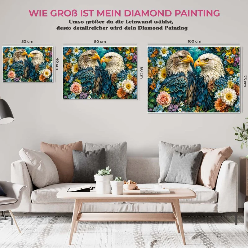 5D Diamond Painting – Königliche Adler im Blumenparadies