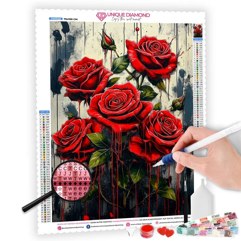 5D Diamond Painting – Blutrosen der Leidenschaft