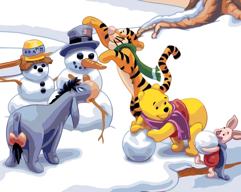 Diamond painting - WINNIE PUUH UND SEINE FREUNDE BAUEN SCHNEEMÄNNER
