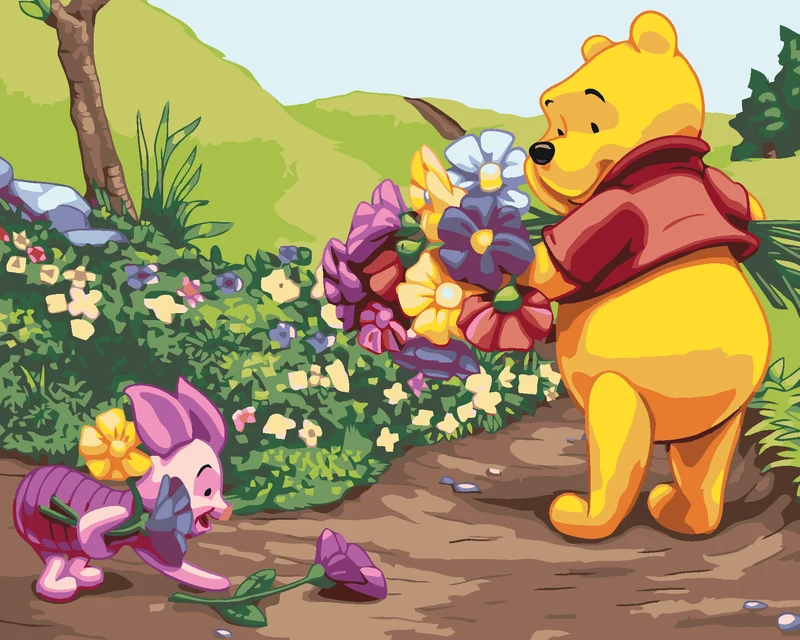 Diamond painting - WINNIE PUUH UND SCHWEINCHEN MIT BLUMEN