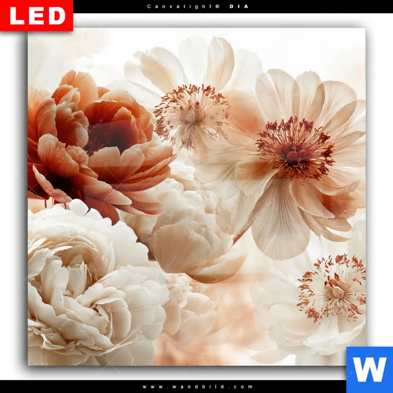 Wechselmotiv Acrylglas Canvalight® DIA | Pfingstrosen im Morgenlicht | Quadrat