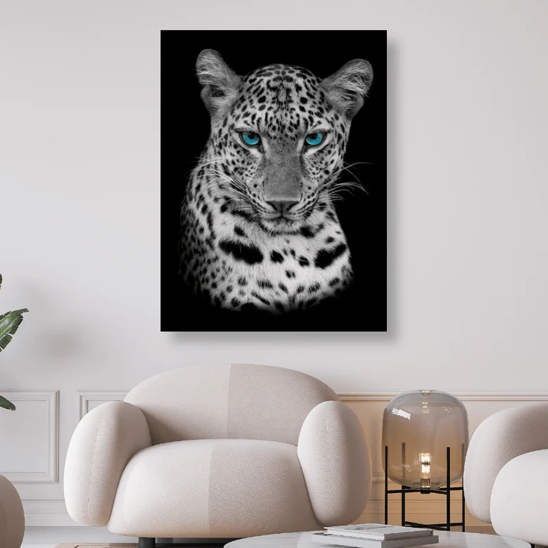 Leopard mit blauen Augen schwarz weiss - 5D DIY Diamond Painting