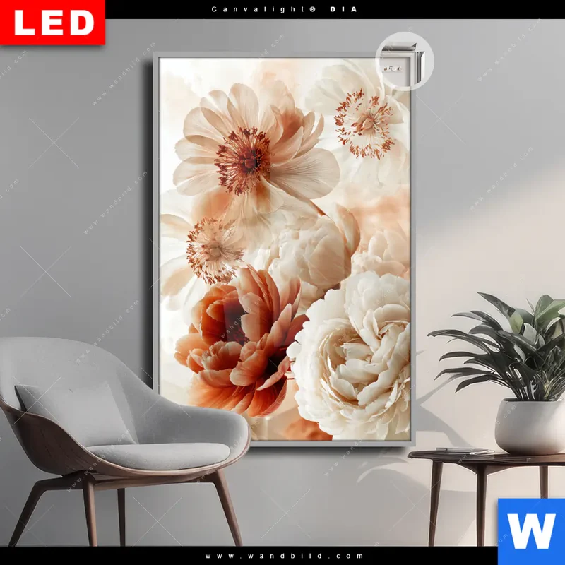 Leuchtbild Acrylglas Canvalight® DIA | Pfingstrosen im Morgenlicht | Hochformat