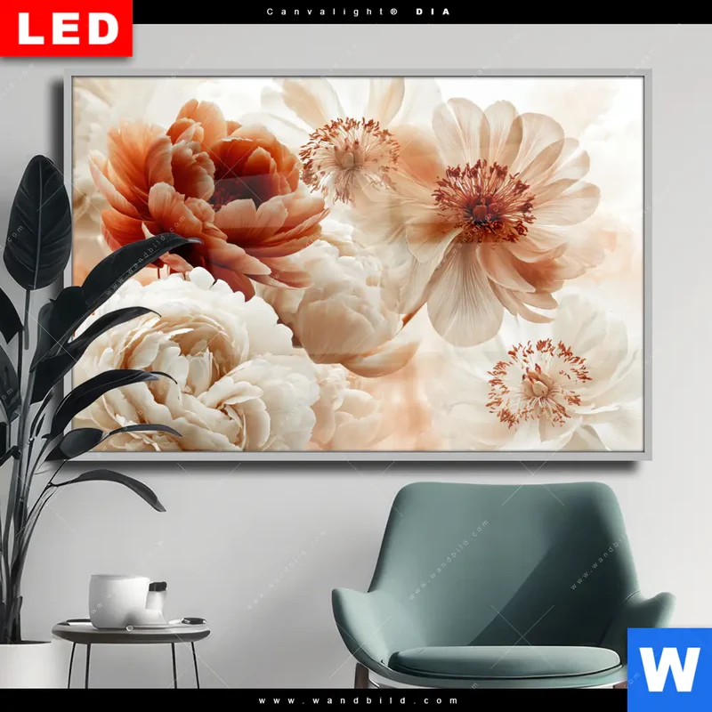 Wechselmotiv Acrylglas Canvalight® DIA | Pfingstrosen im Morgenlicht | Querformat