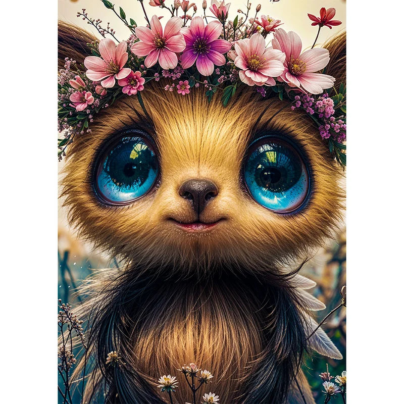 5D Diamond Painting – Niedliches Wesen mit Blumenkranz