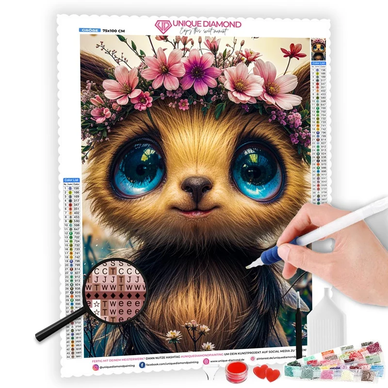 5D Diamond Painting – Niedliches Wesen mit Blumenkranz