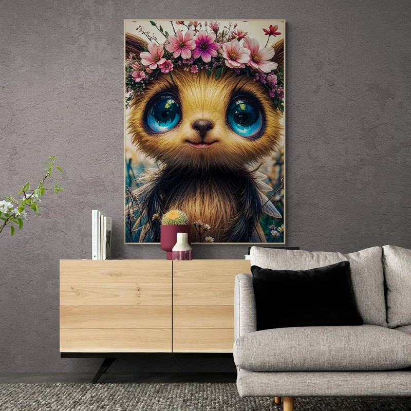 5D Diamond Painting – Niedliches Wesen mit Blumenkranz