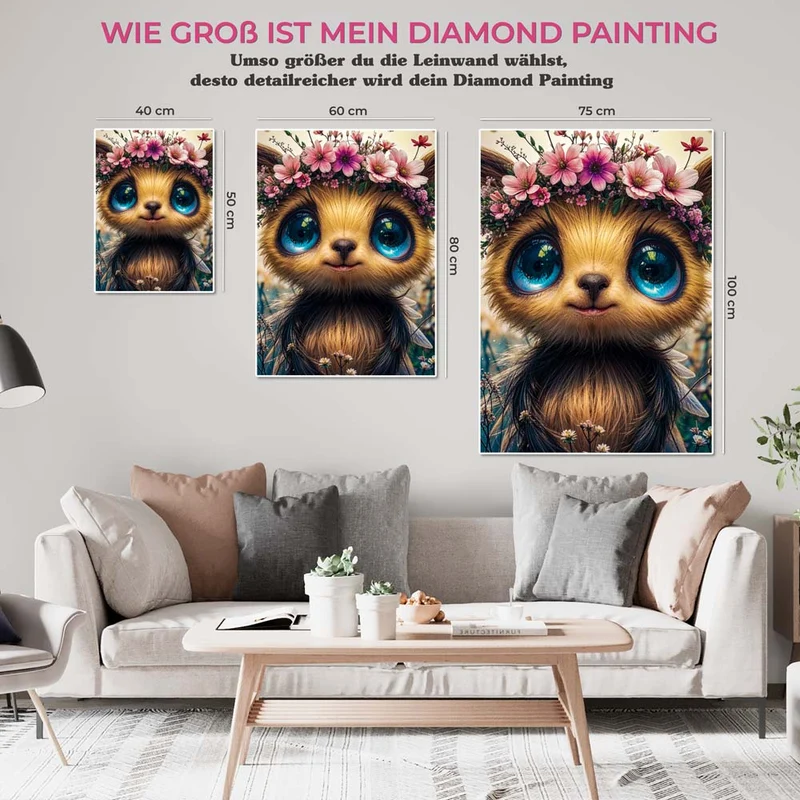 5D Diamond Painting – Niedliches Wesen mit Blumenkranz