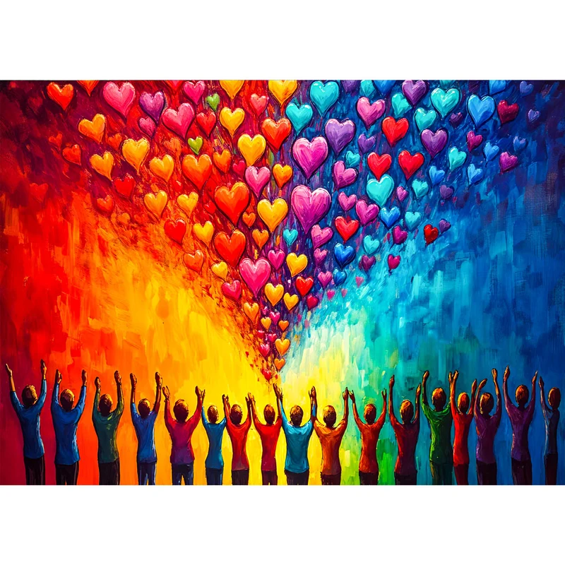 5D Diamond Painting – Farbenfrohe Herzen und Menschen