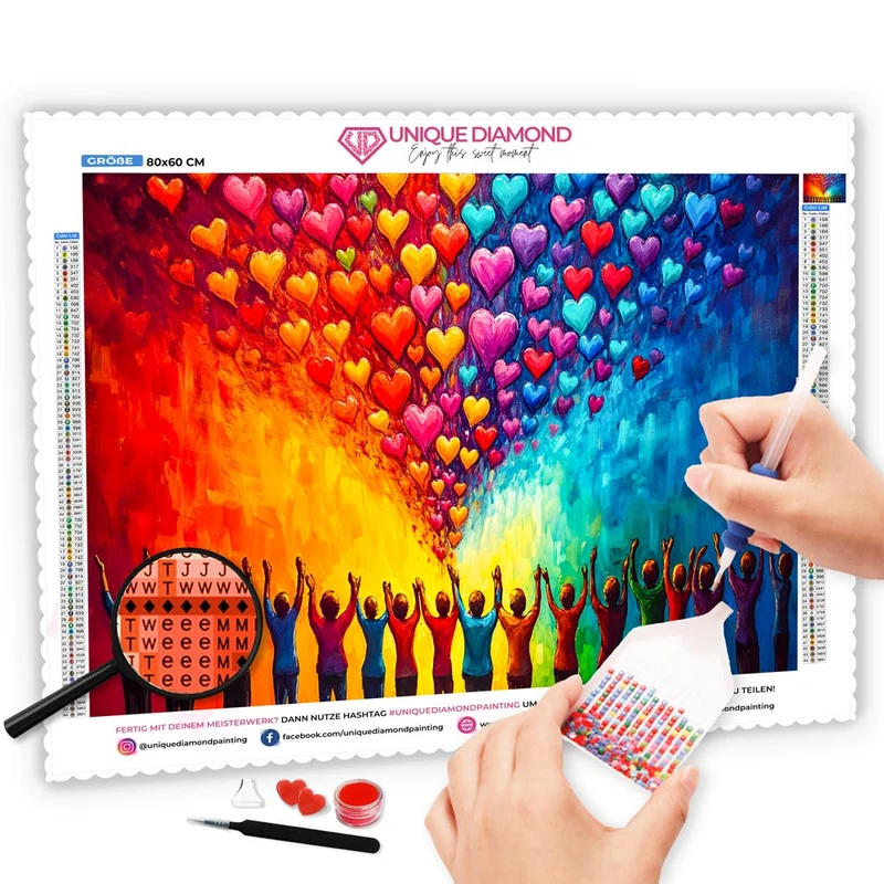 5D Diamond Painting – Farbenfrohe Herzen und Menschen
