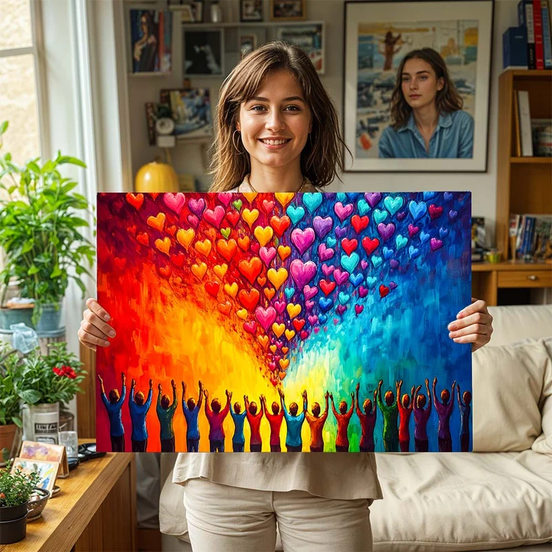 5D Diamond Painting – Farbenfrohe Herzen und Menschen