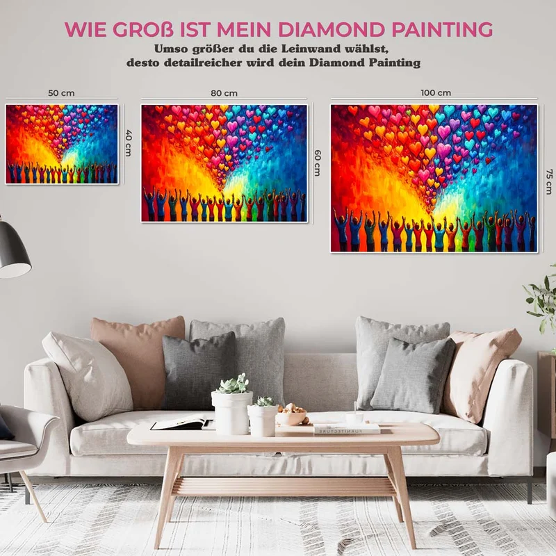 5D Diamond Painting – Farbenfrohe Herzen und Menschen