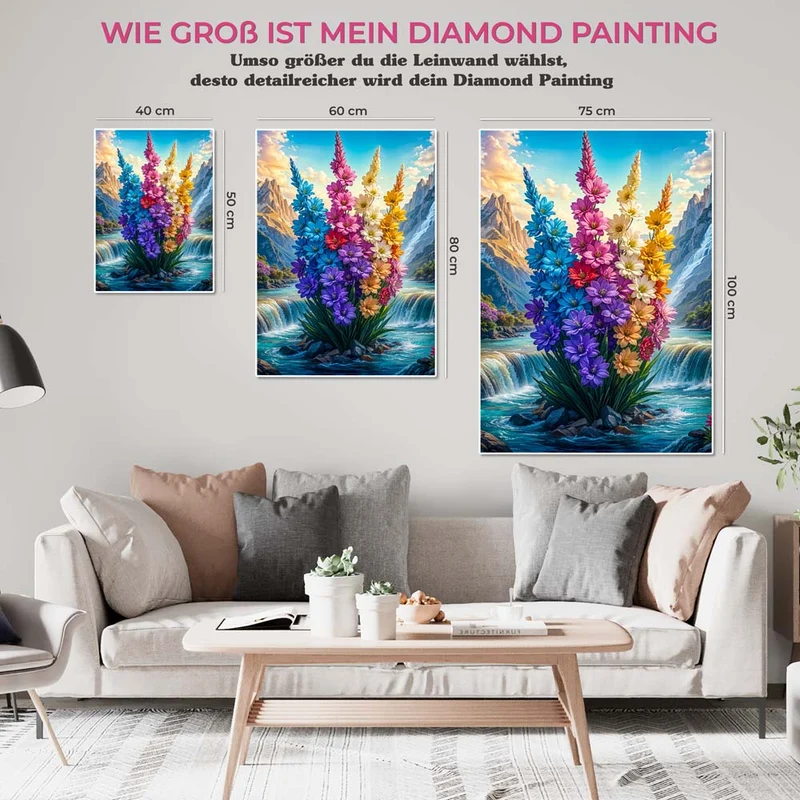 5D Diamond Painting – Blühende Blumen im Bergtal