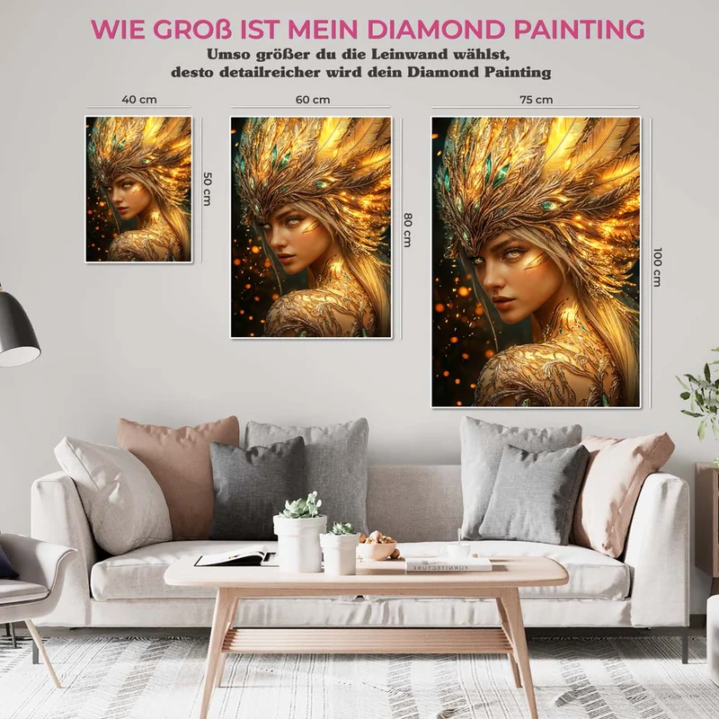 5D Diamond Painting – Goldene Göttin mit Kristallkrone