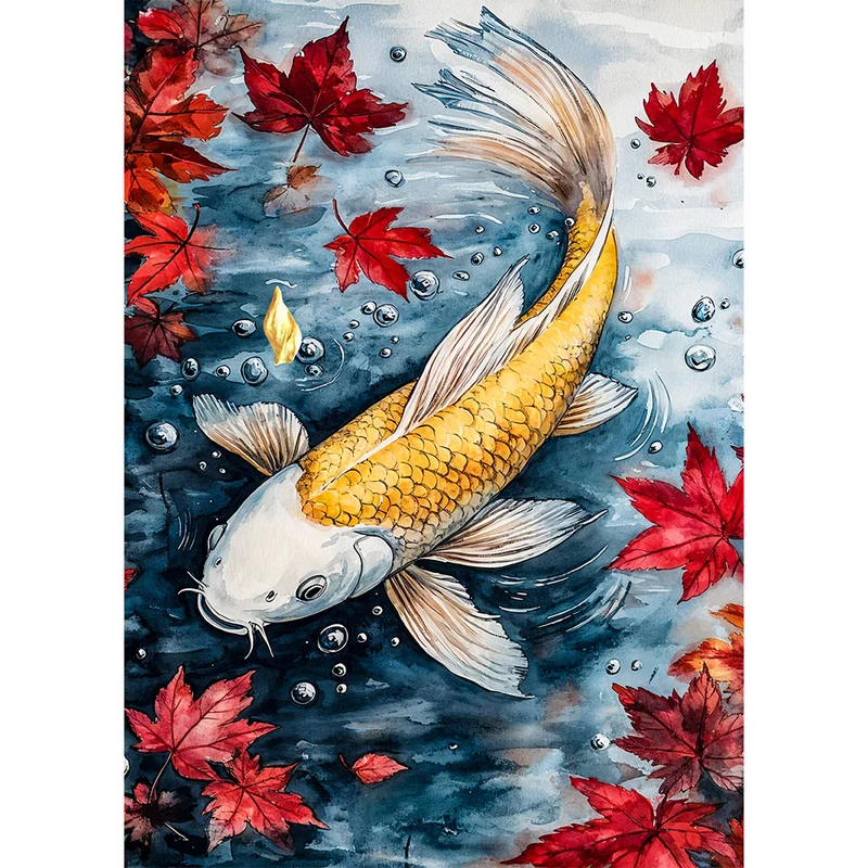 5D Diamond Painting – Koi-Fisch und Herbstblätter