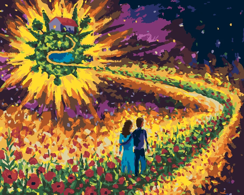 Diamond painting - VERLIEBTES PAAR AUF DEM BLUMENWEG