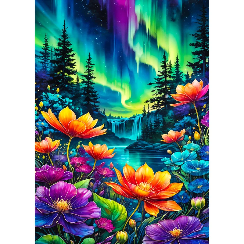 5D Diamond Painting – Nordlicht-Blumenpracht