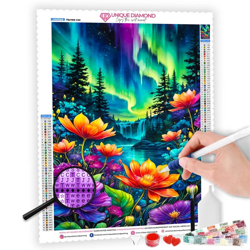 5D Diamond Painting – Nordlicht-Blumenpracht