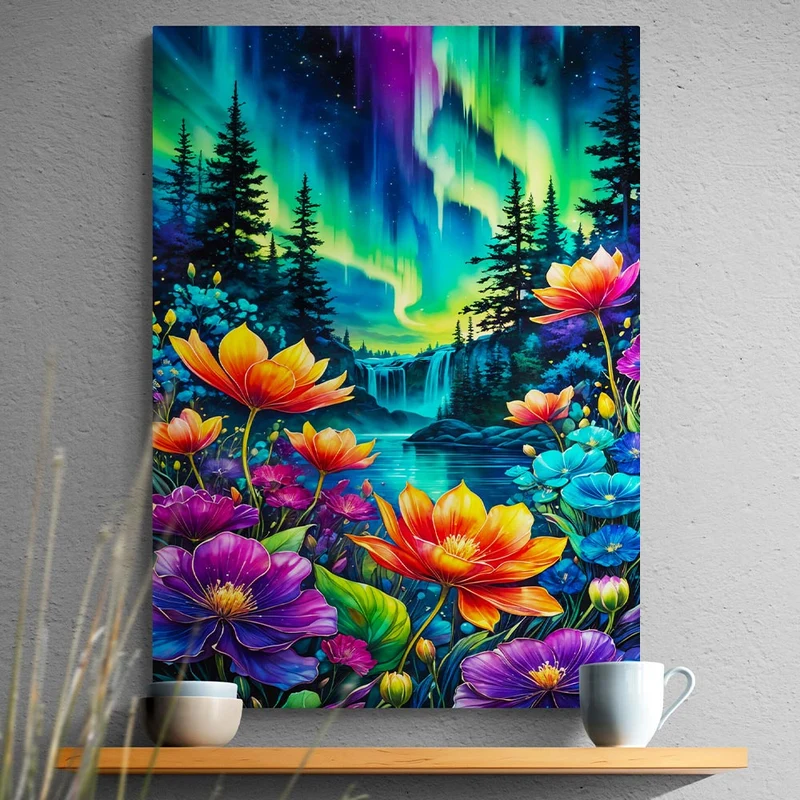 5D Diamond Painting – Nordlicht-Blumenpracht