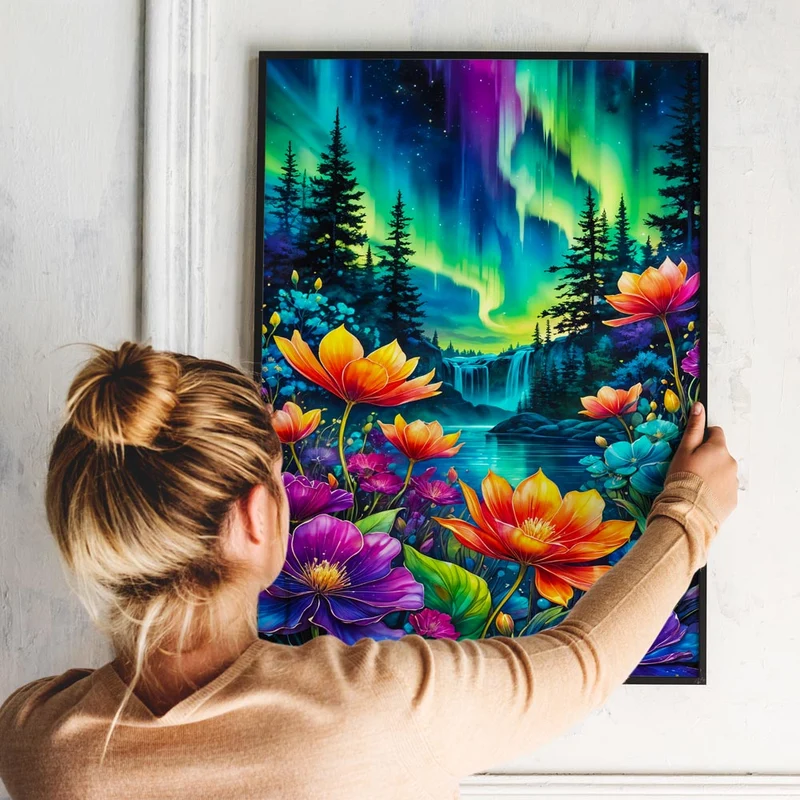 5D Diamond Painting – Nordlicht-Blumenpracht