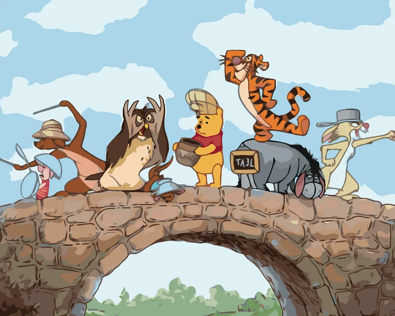 Diamond painting - WINNIE PUUH UND SEINE FREUNDE AUF DER BRÜCKE