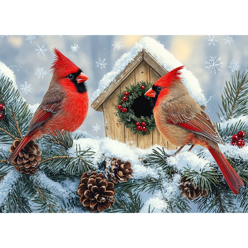 5D Diamond Painting – Winterliche Kardinäle