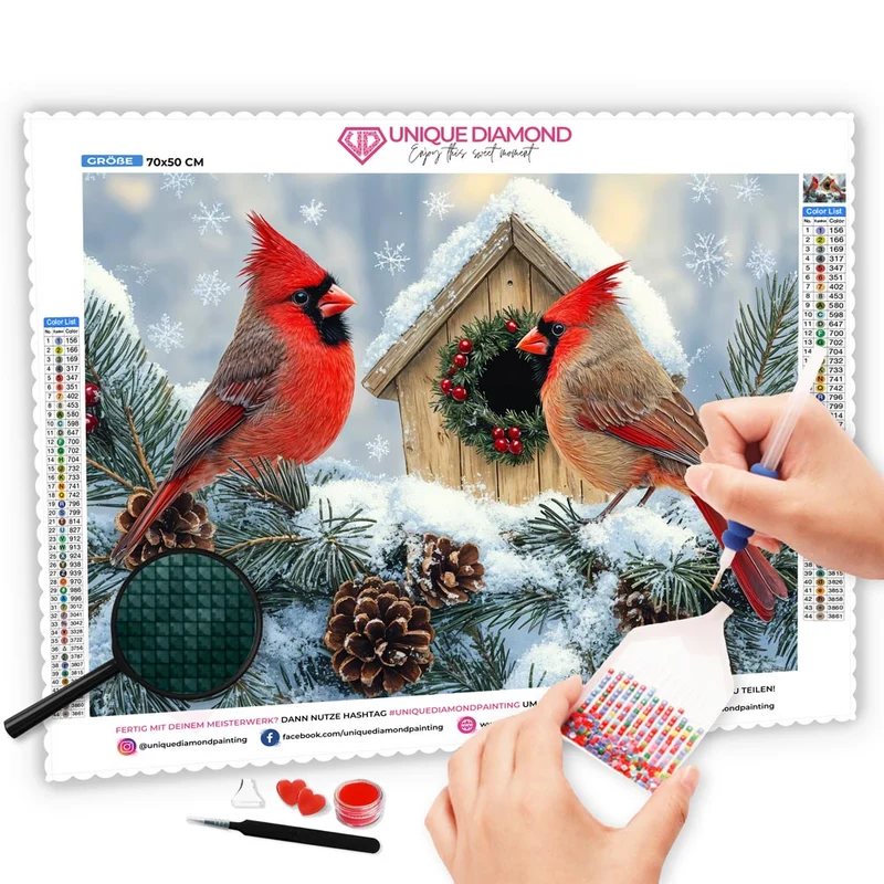 5D Diamond Painting – Winterliche Kardinäle