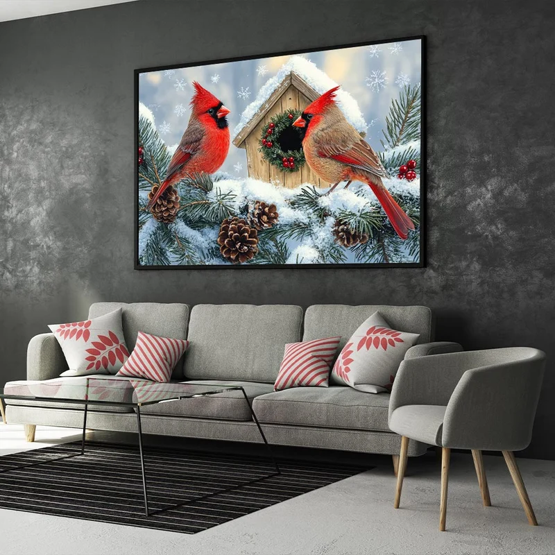 5D Diamond Painting – Winterliche Kardinäle