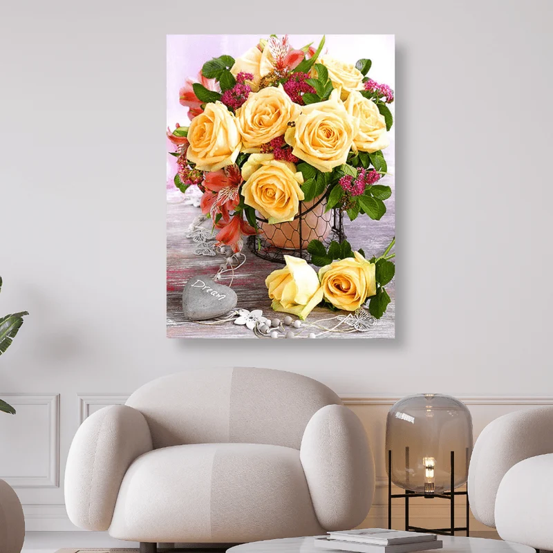 Blumenstrauss mit gelben Rosen - 5D DIY Diamond Painting