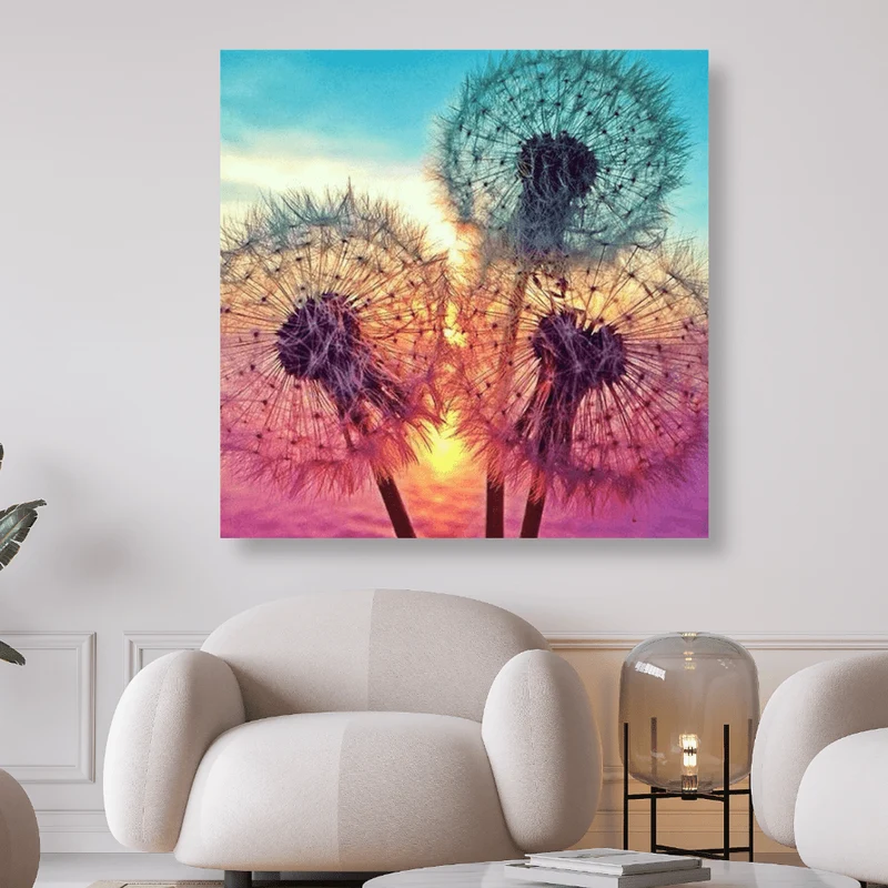 3 Löwenzahnblüten im Sonnenlicht - 5D DIY Diamond Painting