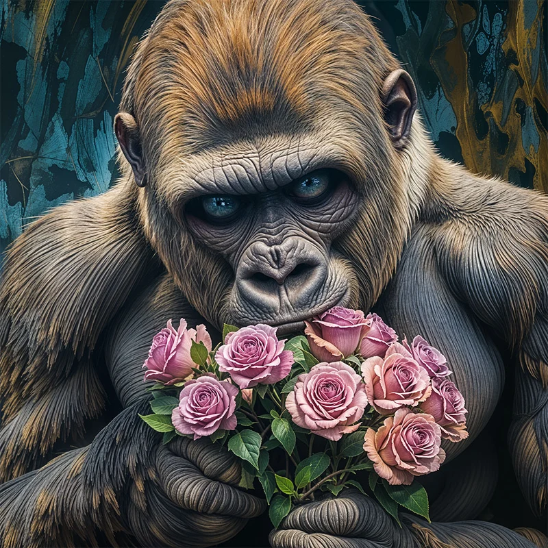 5D Diamond Painting – Gorilla mit Rosen