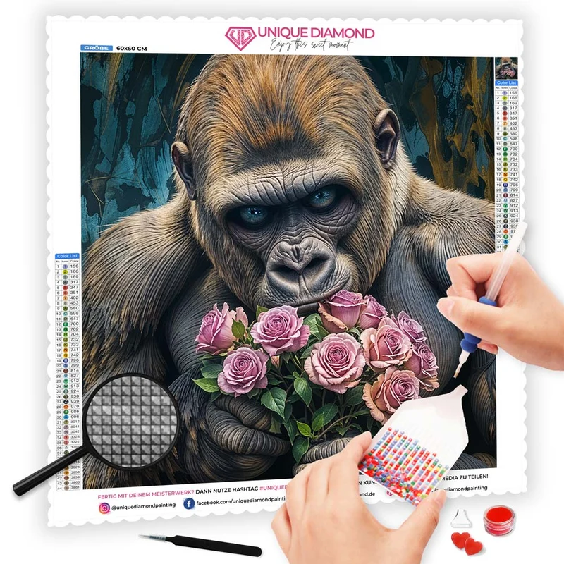 5D Diamond Painting – Gorilla mit Rosen