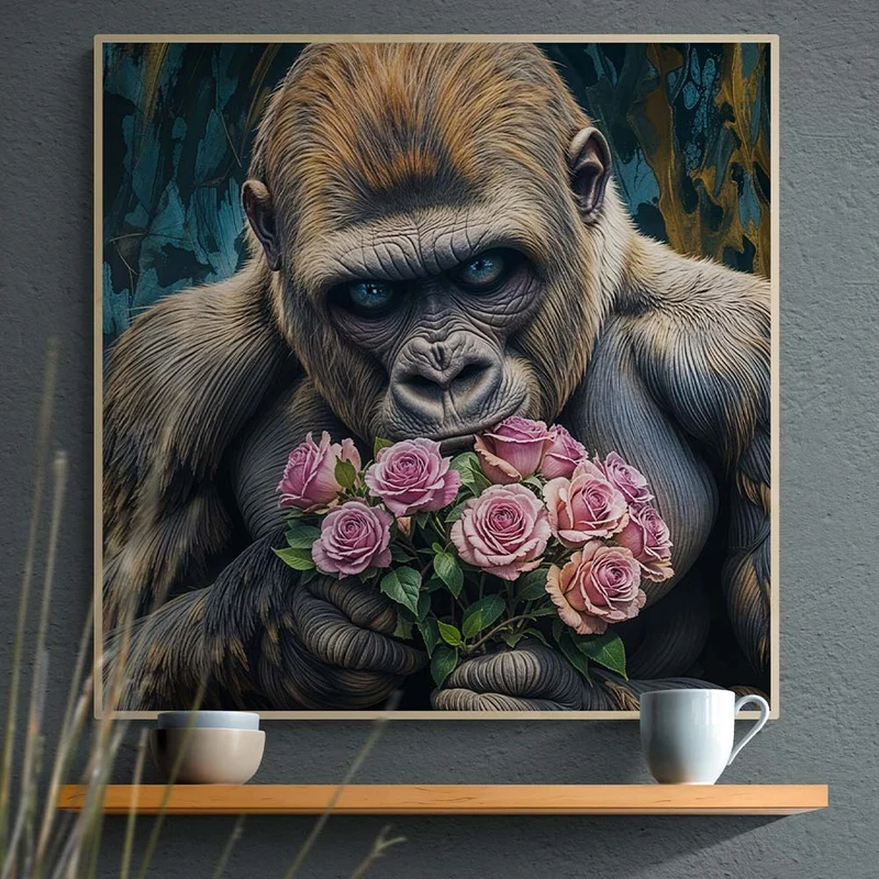 5D Diamond Painting – Gorilla mit Rosen
