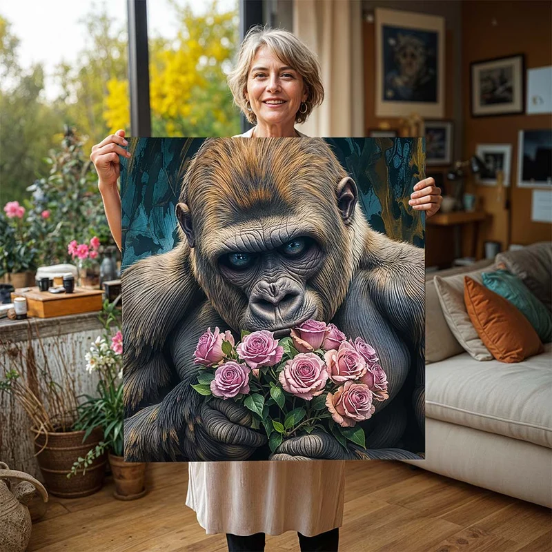 5D Diamond Painting – Gorilla mit Rosen