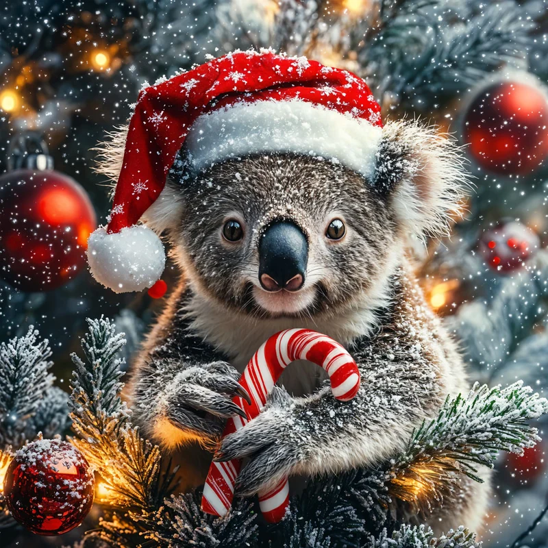 5D Diamond Painting – Weihnachts-Koala mit Zuckerstange