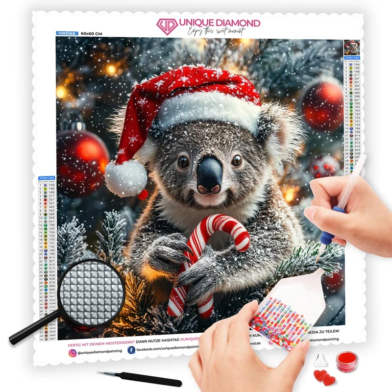5D Diamond Painting – Weihnachts-Koala mit Zuckerstange