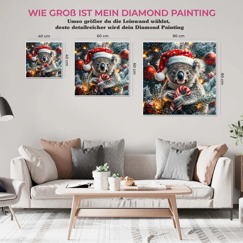 5D Diamond Painting – Weihnachts-Koala mit Zuckerstange