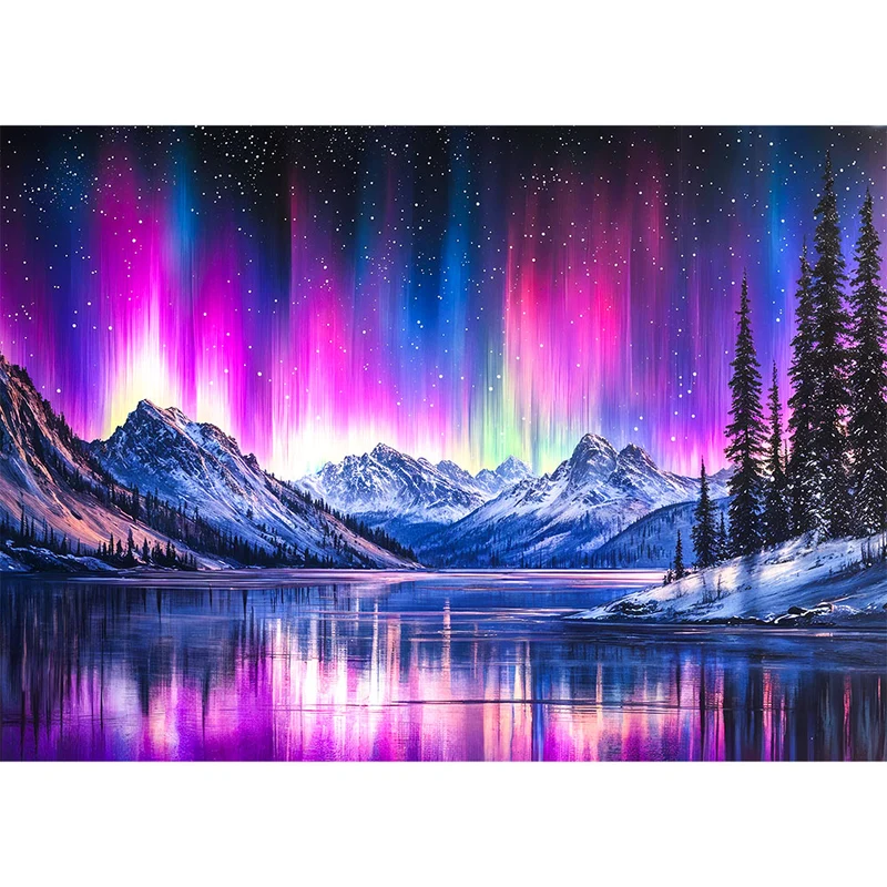 5D Diamond Painting – Nordlichtzauber über den Bergen