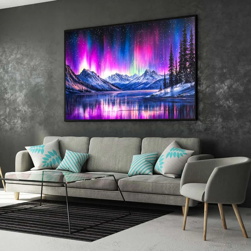 5D Diamond Painting – Nordlichtzauber über den Bergen