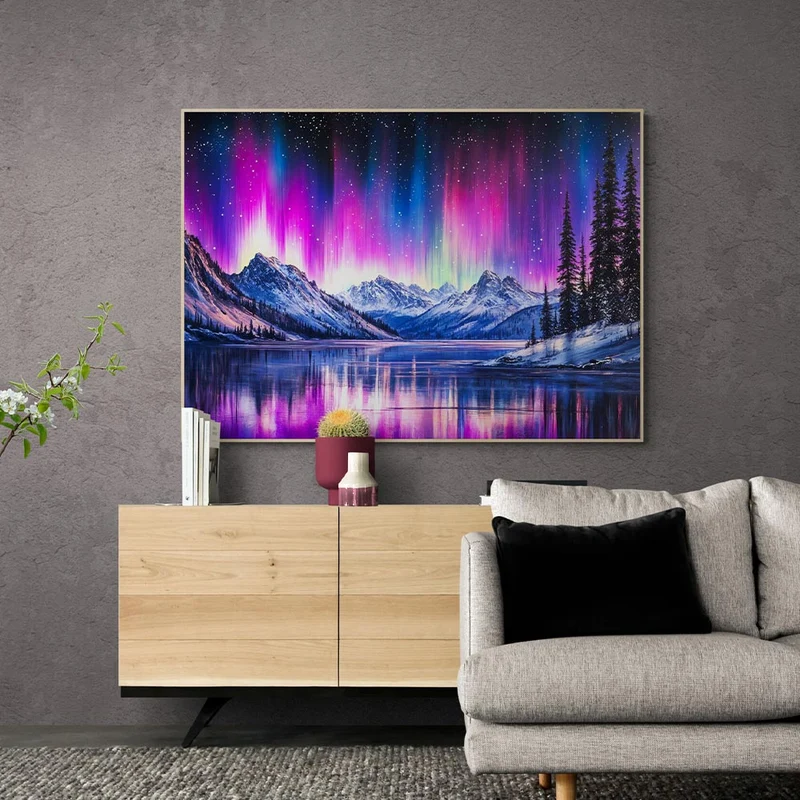 5D Diamond Painting – Nordlichtzauber über den Bergen